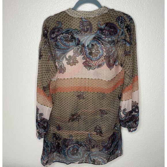 Aura Sheer Boho Blouse Tunic M Paisley Indie Spiritual Desert Festival Ruffle - Picture 7 of 7